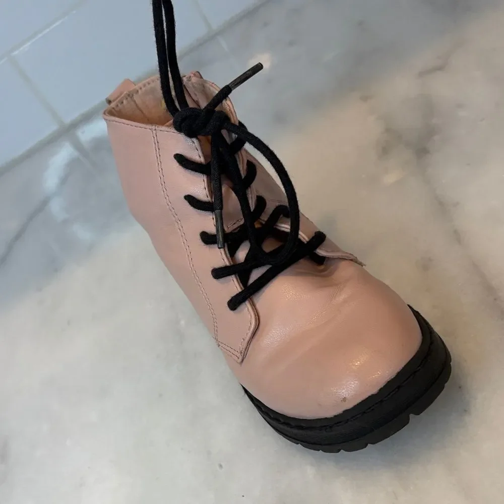 Zara Boots Shoes Pink Lace-Up Kids Combat Boots